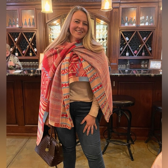 Sundance Epic Memories Aztec Wrap Red Blue Tan Size S/M One Size Cotton Blend - Picture 4 of 14